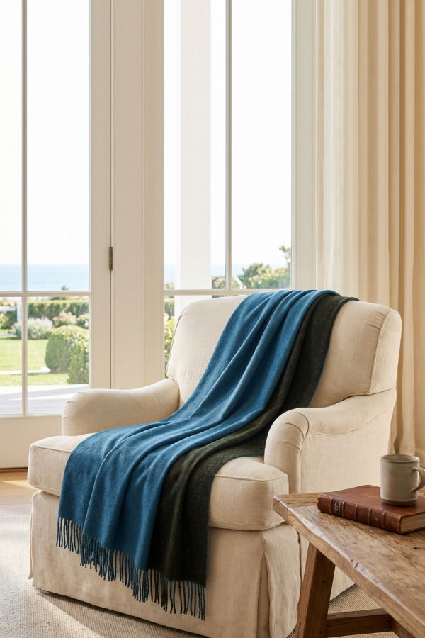 Prince of Scots Highland Tweeds Reversible Double Cloth Throw - Sea/Green