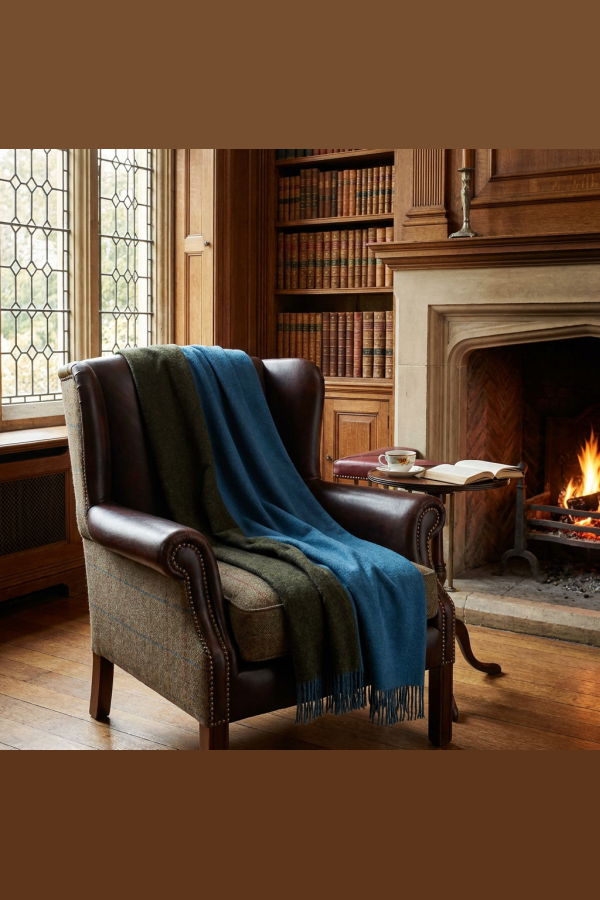Prince of Scots Highland Tweeds Reversible Double Cloth Throw - Sea/Green
