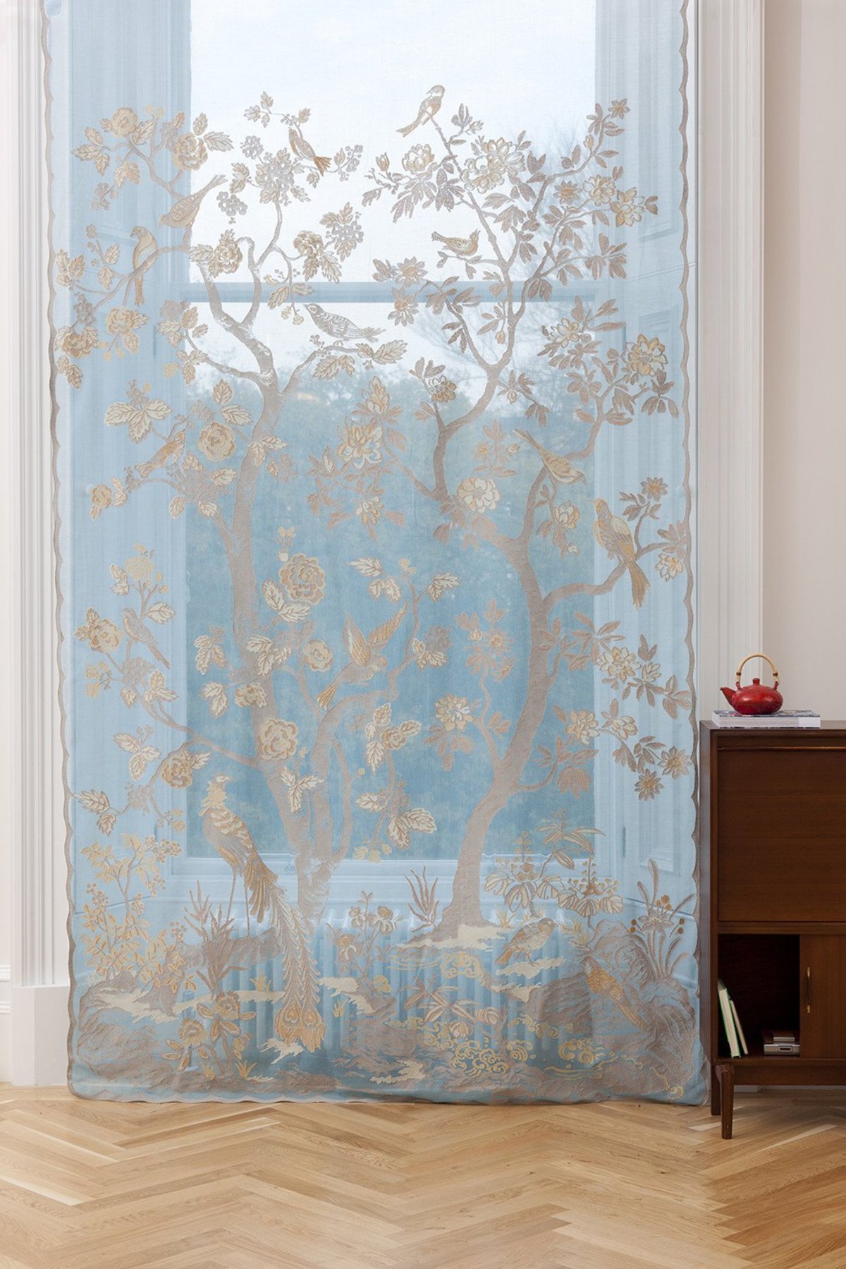 Prince of Scots Premium Sheer Panels: The Paradiso Curtain Panel - Turquoise - Image 1 of 2