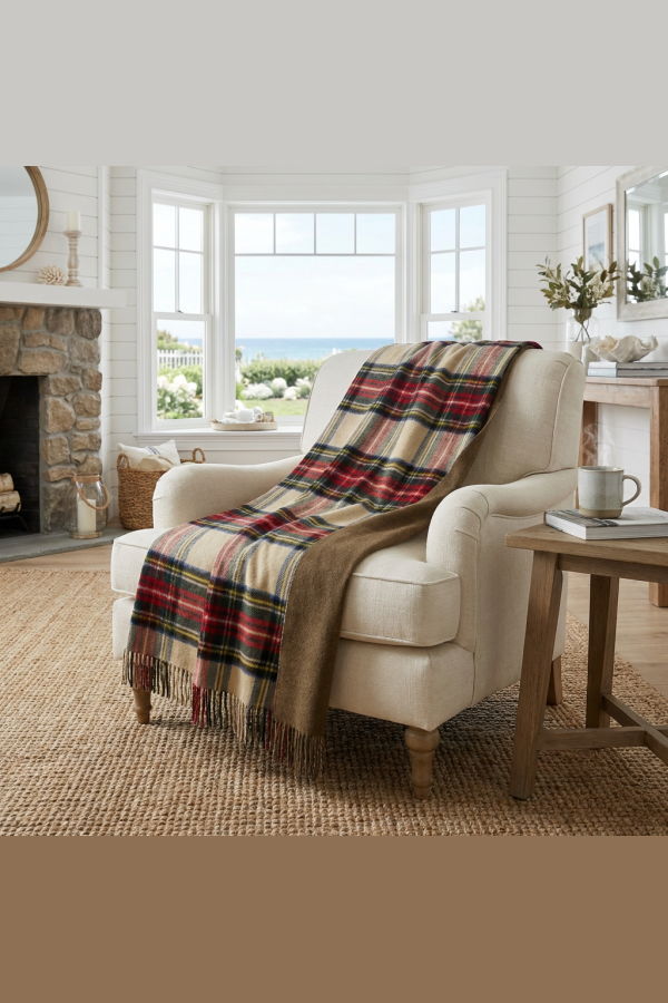 Prince of Scots Double Merino Wool Reversible Antiqued Dress Stewart Tartan Throw - Earth Tones
