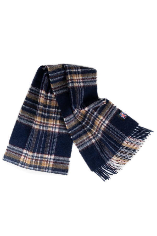 Prince of Scots Fringed Merino Wool Scarf - Navy Stewart
