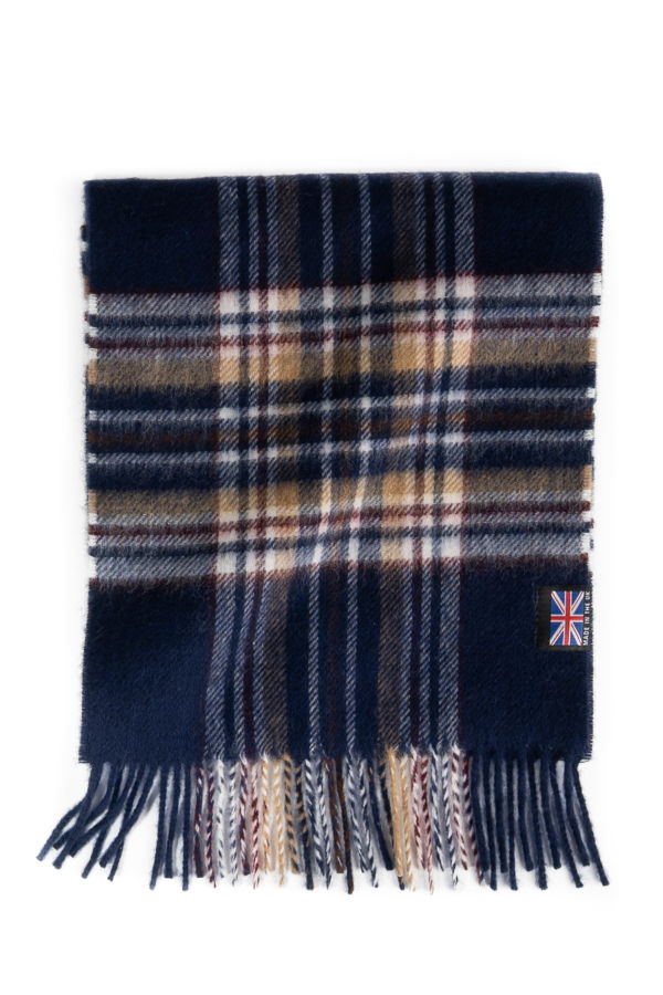 Prince of Scots Fringed Merino Wool Scarf - Navy Stewart