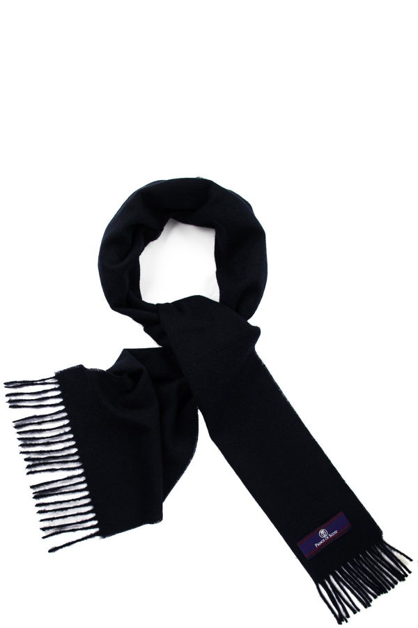 Prince of Scots Fringed Merino Wool Scarf - Navy