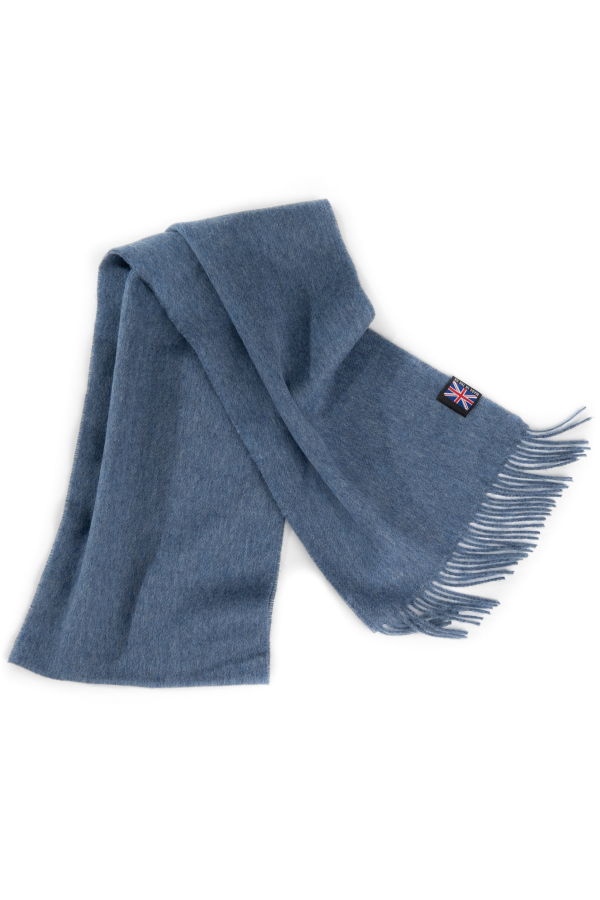 Prince of Scots Fringed Merino Wool Scarf - Oxford Blue
