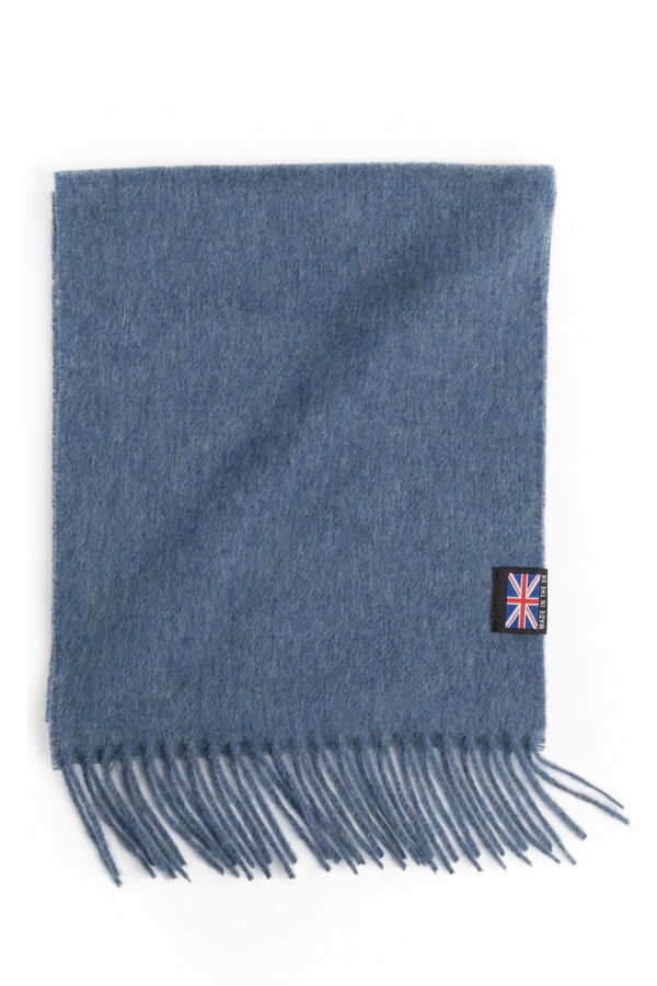 Prince of Scots Fringed Merino Wool Scarf - Oxford Blue