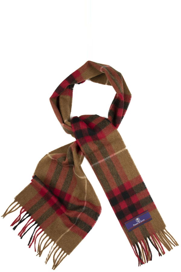 Prince of Scots Heritage Plaid Fringed Merino Wool Scarf - Camel