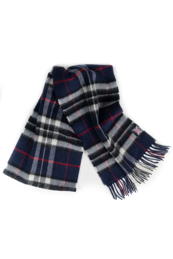 Prince of Scots Heritage Plaid Fringed Merino Wool Scarf - Navy