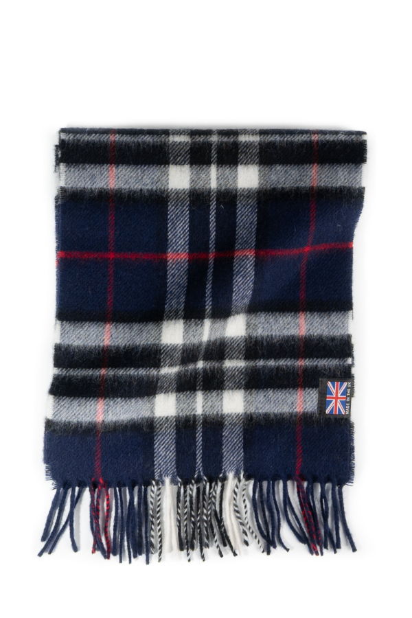 Prince of Scots Heritage Plaid Fringed Merino Wool Scarf - Navy