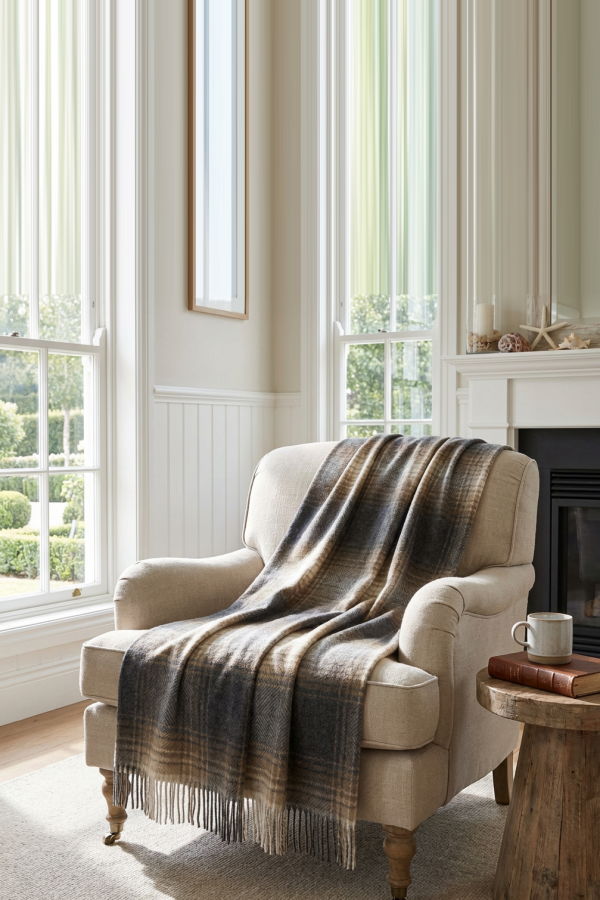 Prince of Scots Highland Tweeds Shetland Lambswool Throw - Ombre Natural