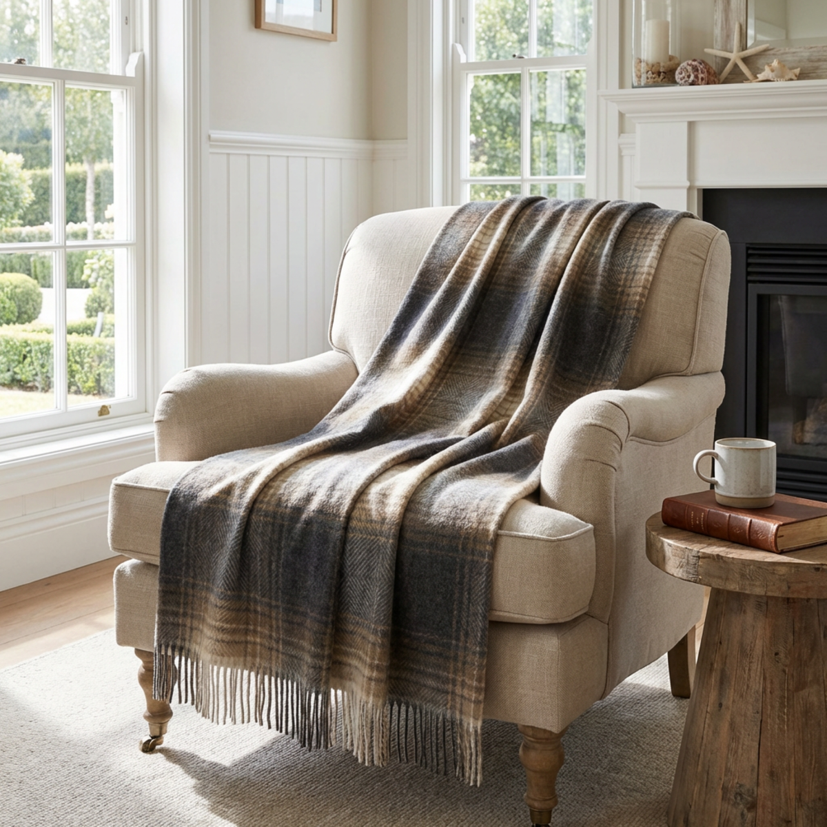 Prince of Scots Highland Tweeds Shetland Lambswool Throw - Ombre Natural - Image 2 of 8