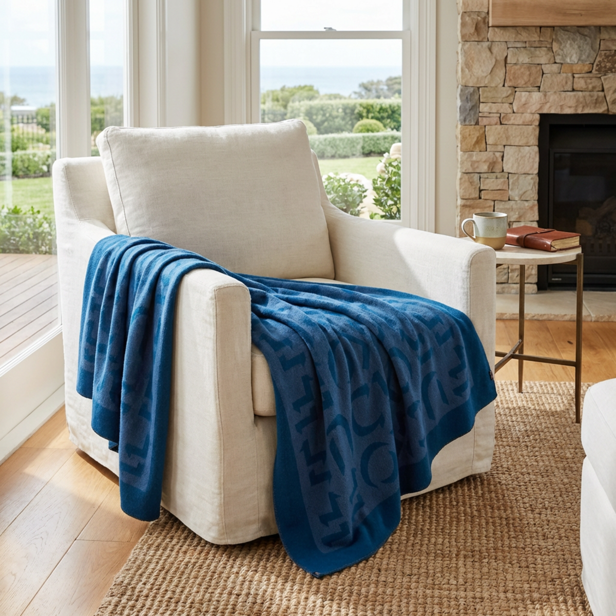 Prince of Scots Merino Wool Fleece Throw - Blue Expletive - Image 1 of 8