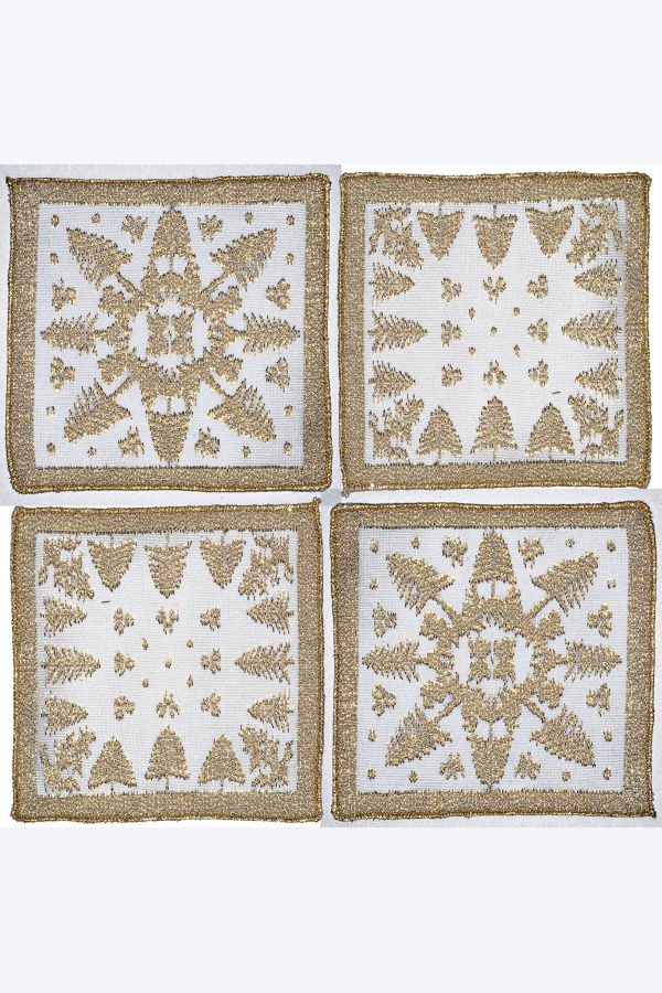 Prince of Scots Scottish Leno Gauze Cocktail Napkins - White/Gold