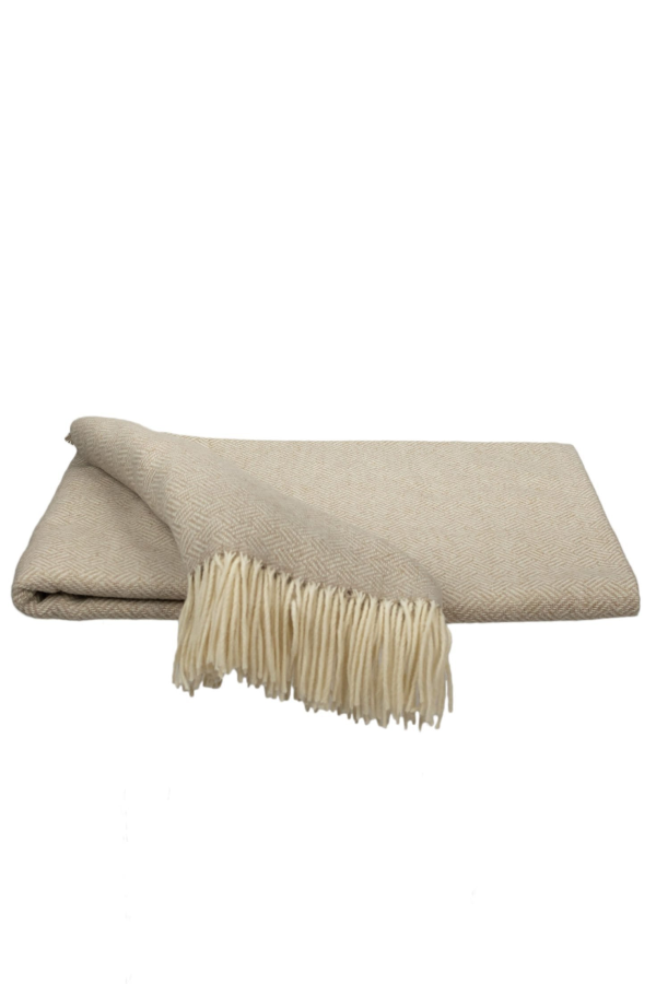 Prince of Scots Southampton Home Merino Wool Basket Weave Throw - Sand