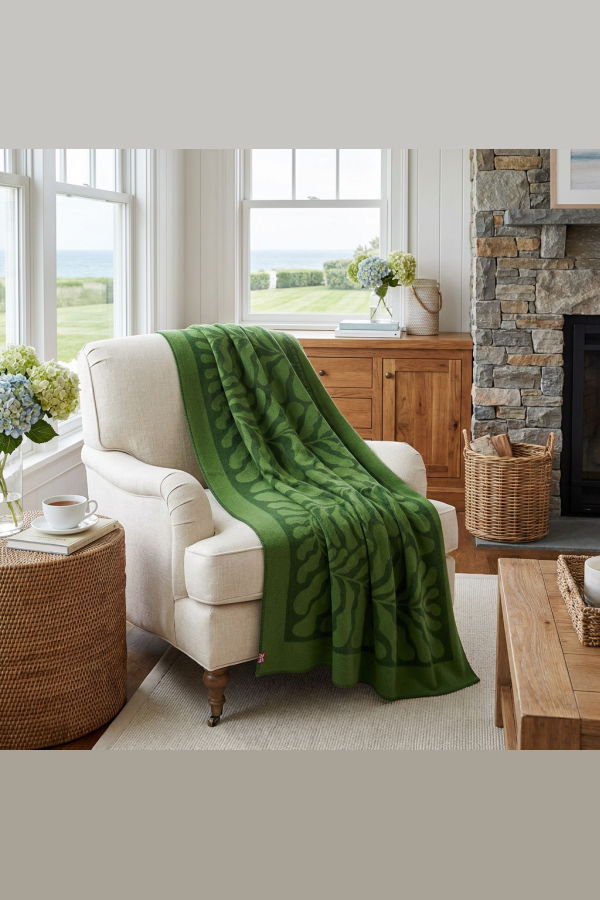 Prince of Scots Southampton Home Merino Wool Fleece Throw - Leaf