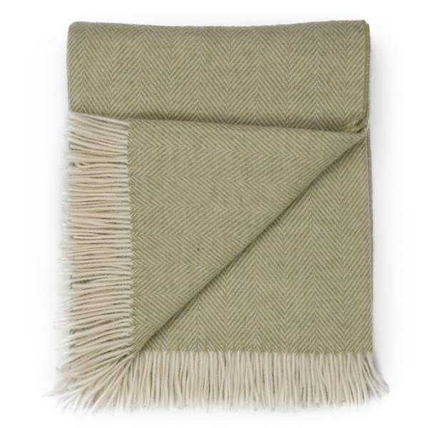 Prince of Scots Southampton Home Merino Wool Herringbone Throw - Celery
