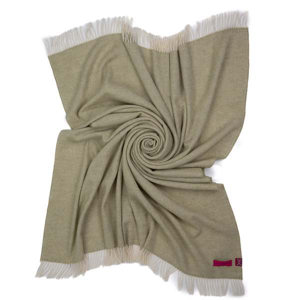 Prince of Scots Southampton Home Merino Wool Herringbone Throw - Celery