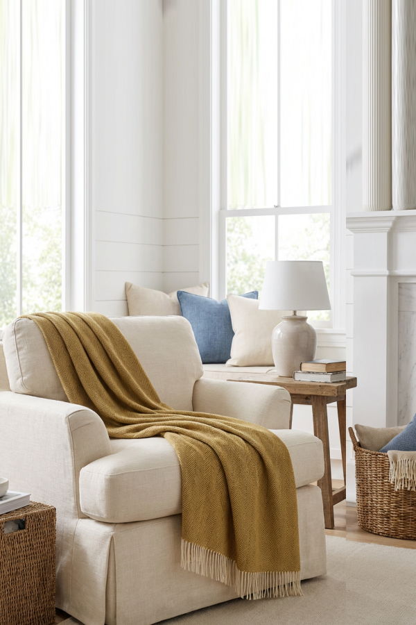 Prince of Scots Southampton Home Merino Wool Herringbone Throw - Gold