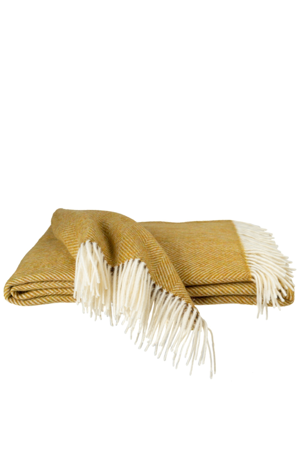 Prince of Scots Southampton Home Merino Wool Herringbone Throw - Gold
