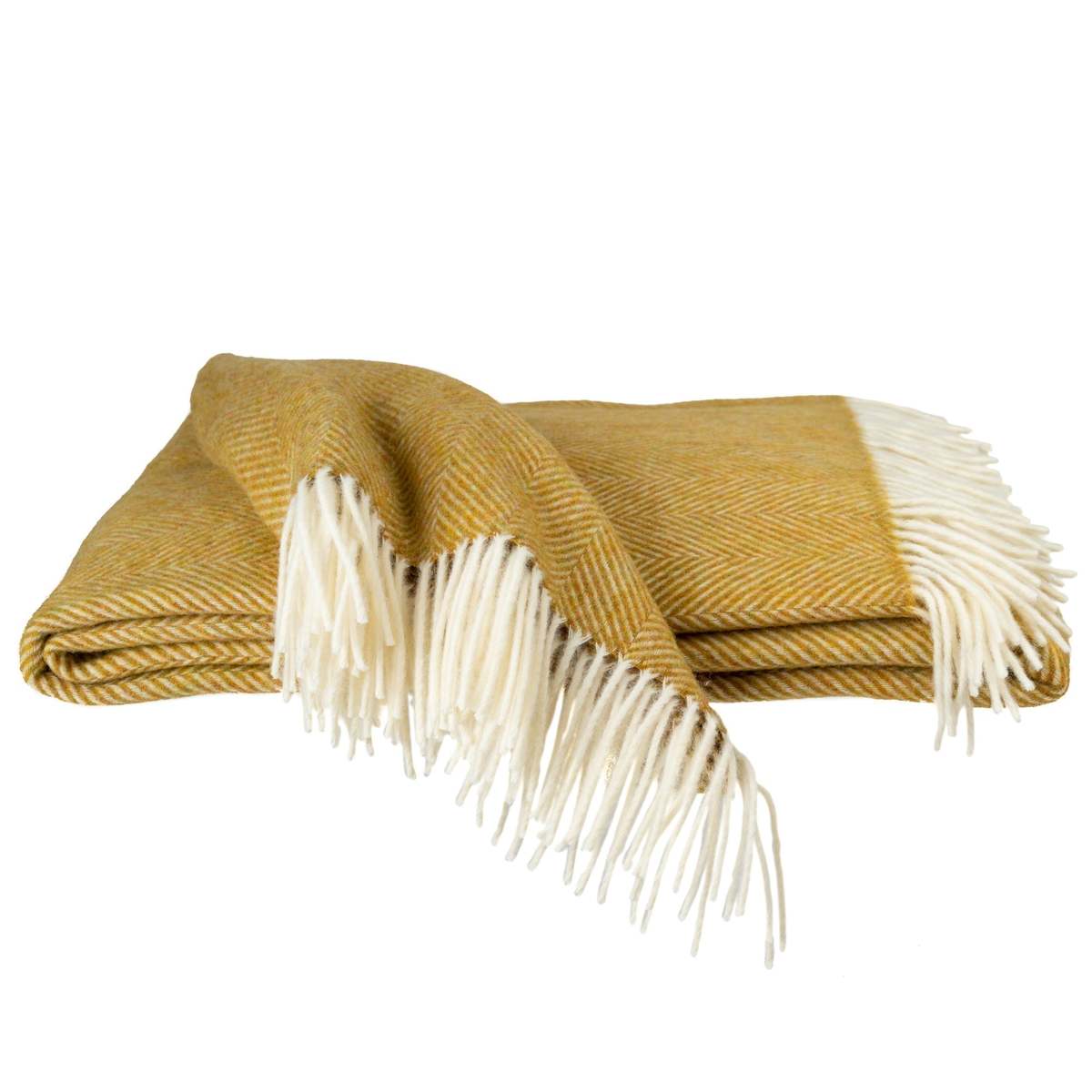 Prince of Scots Southampton Home Merino Wool Herringbone Throw - Gold - Image 2 of 7