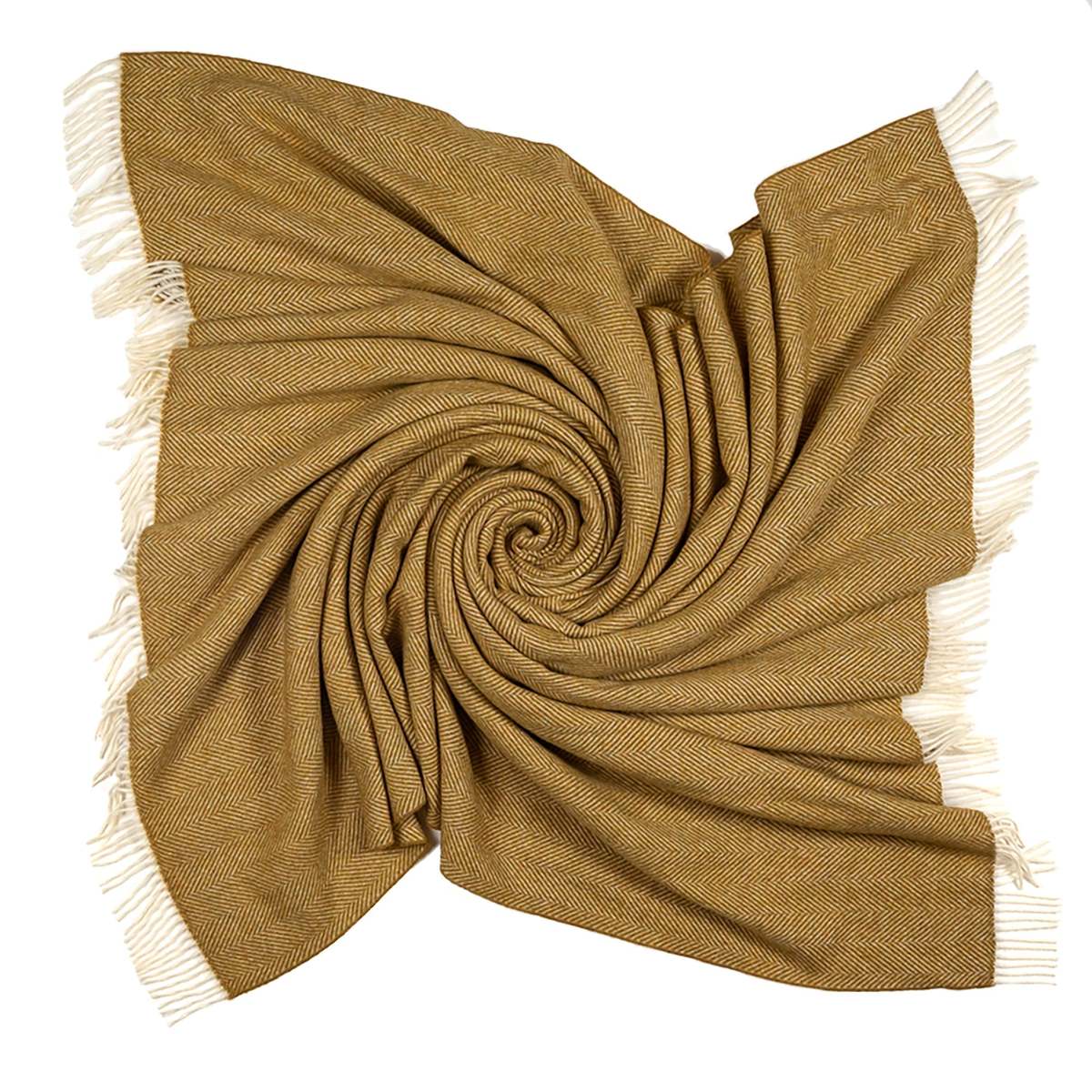 Prince of Scots Southampton Home Merino Wool Herringbone Throw - Gold - Image 3 of 7