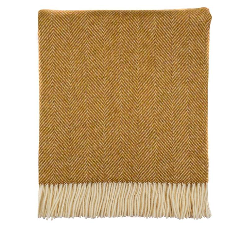 Prince of Scots Southampton Home Merino Wool Herringbone Throw - Gold