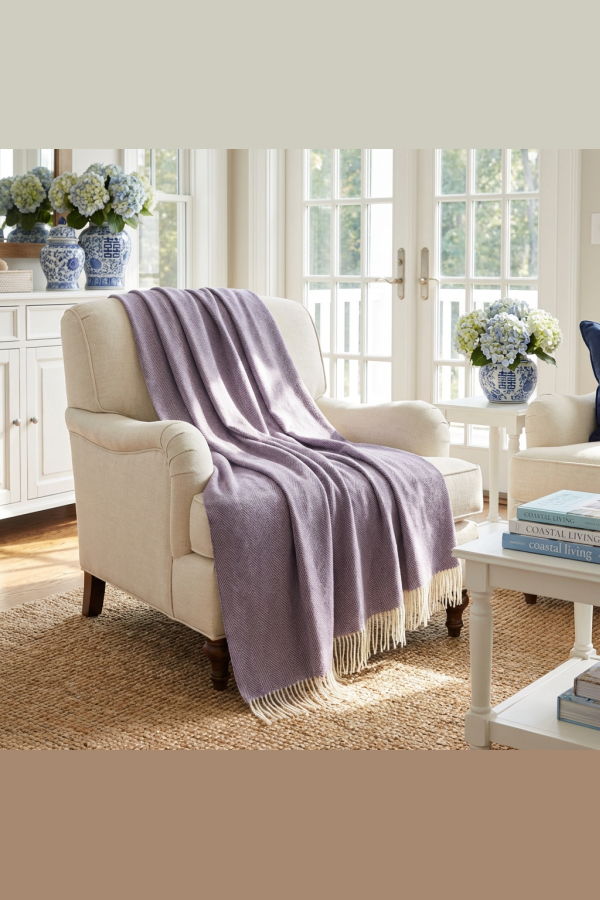 Prince of Scots Southampton Home Merino Wool Herringbone Throw - Lavender