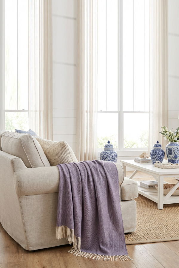 Prince of Scots Southampton Home Merino Wool Herringbone Throw - Lavender