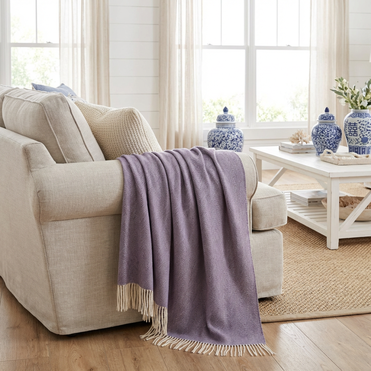 Prince of Scots Southampton Home Merino Wool Herringbone Throw - Lavender - Image 2 of 5
