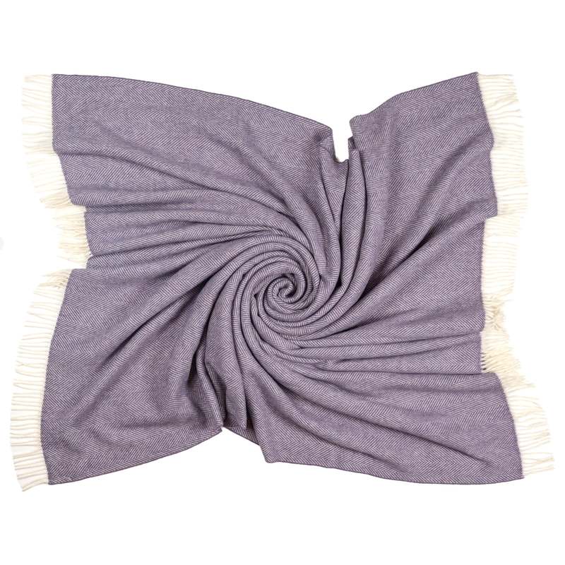 Prince of Scots Southampton Home Merino Wool Herringbone Throw - Lavender