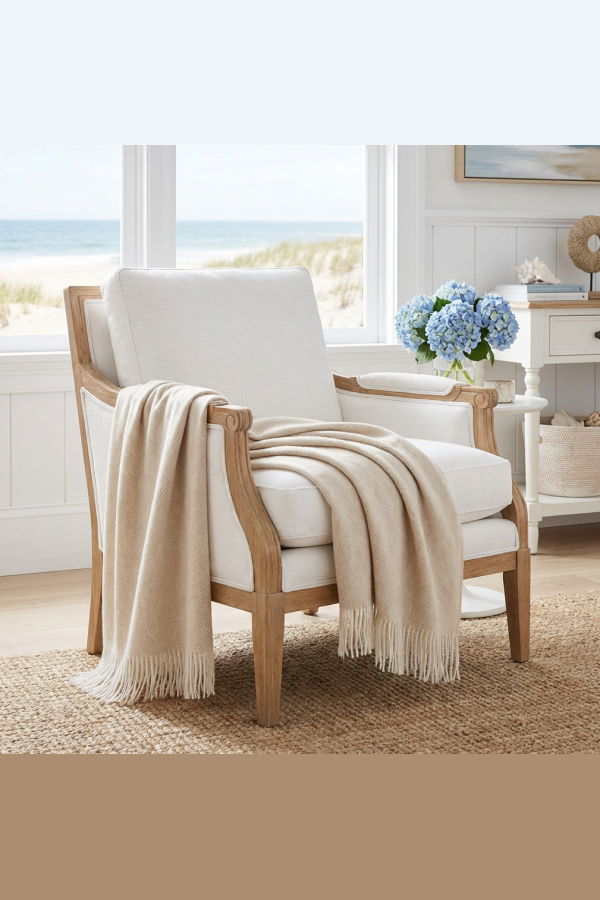 Prince of Scots Southampton Home Merino Wool Herringbone Throw - Linen