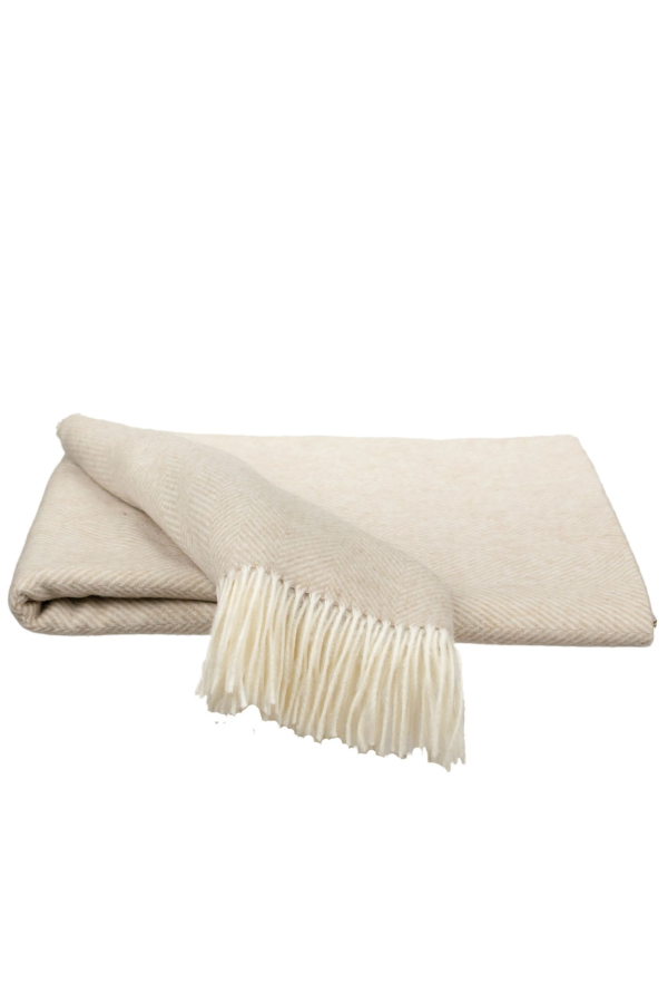 Prince of Scots Southampton Home Merino Wool Herringbone Throw - Linen