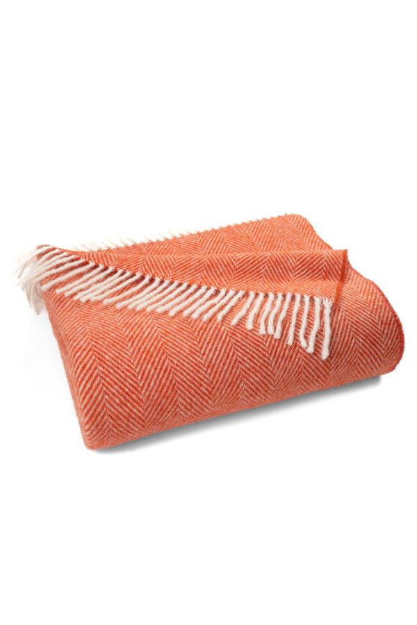 Prince of Scots Southampton Home Merino Wool Herringbone Throw - Melon