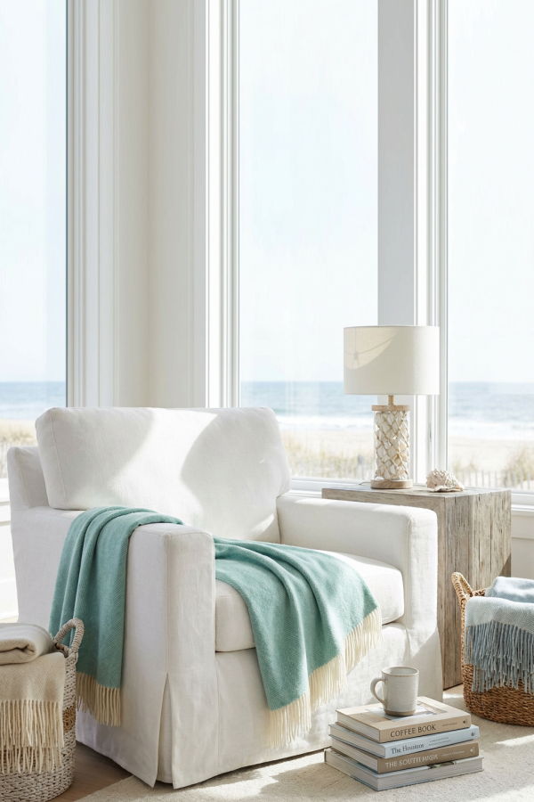 Prince of Scots Southampton Home Merino Wool Herringbone Throw - Sea Glass