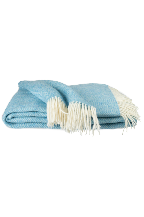 Prince of Scots Southampton Home Merino Wool Herringbone Throw - Sky Blue