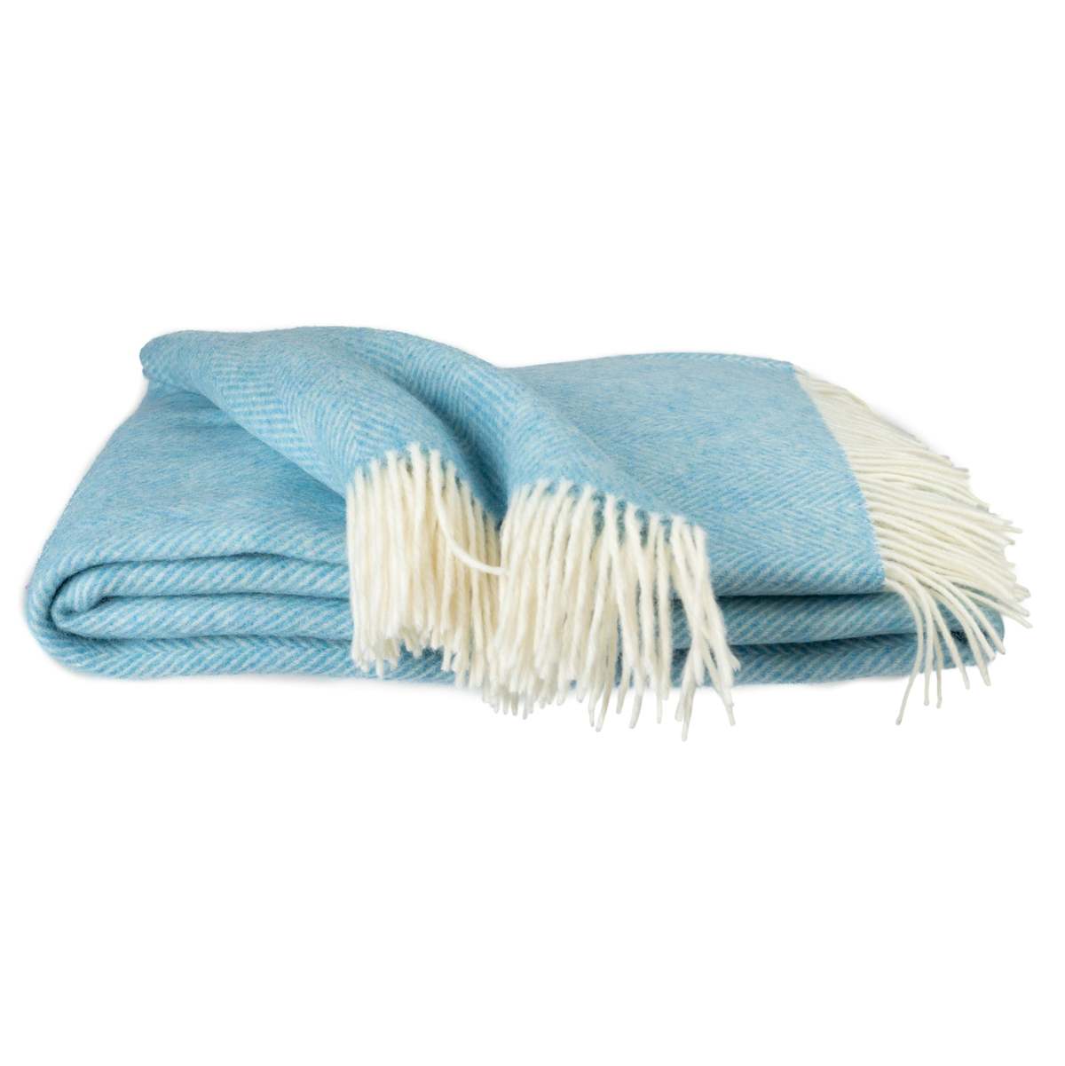 Prince of Scots Southampton Home Merino Wool Herringbone Throw - Sky Blue - Image 2 of 4