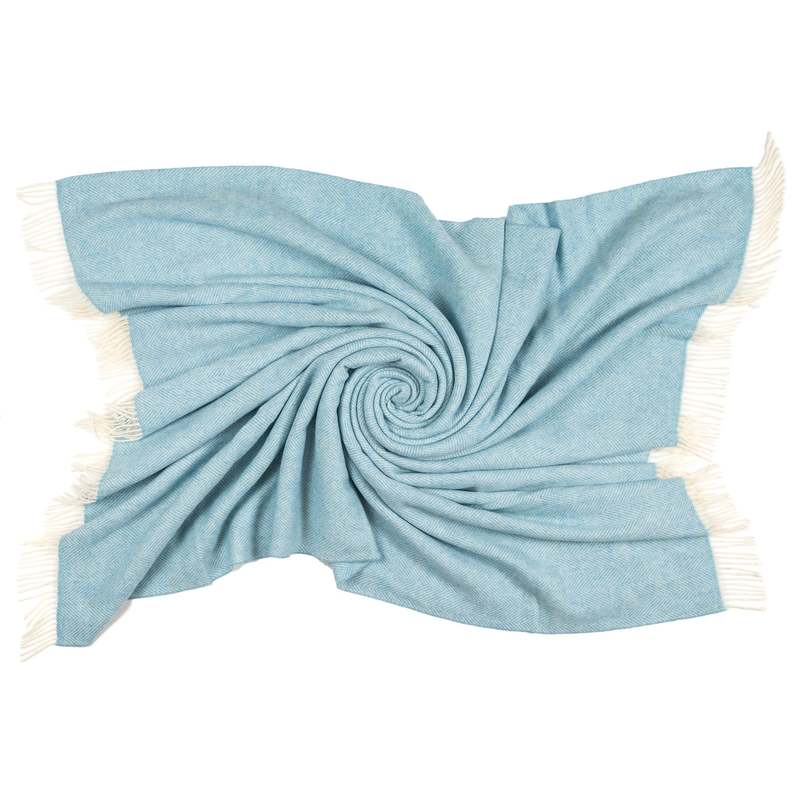 Prince of Scots Southampton Home Merino Wool Herringbone Throw - Sky Blue