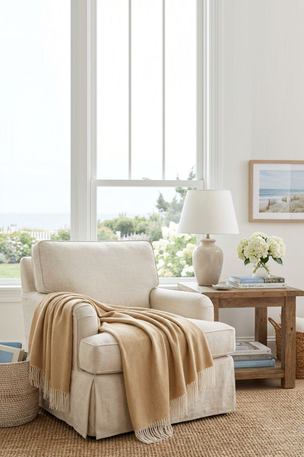 Prince of Scots Southampton Home Merino Wool Herringbone Throw - Wheat