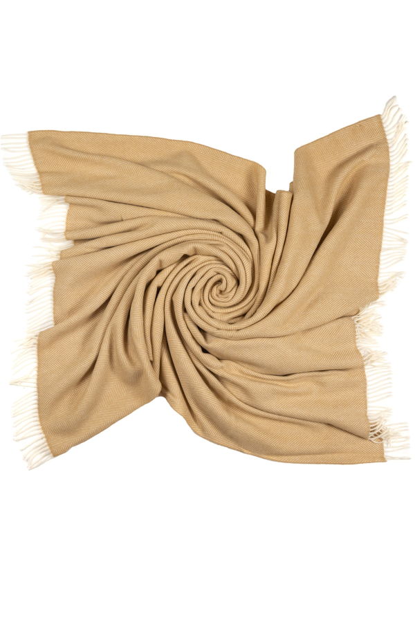 Prince of Scots Southampton Home Merino Wool Herringbone Throw - Wheat