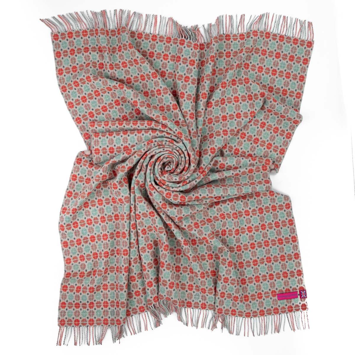 Prince of Scots Southampton Home Merino Wool Medallion Throw Blanket - Melon - Image 4 of 8