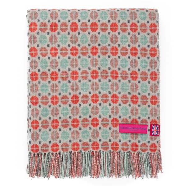 Prince of Scots Southampton Home Merino Wool Medallion Throw Blanket - Melon