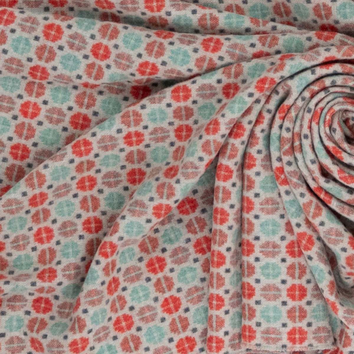 Prince of Scots Southampton Home Merino Wool Medallion Throw Blanket - Melon - Image 8 of 8