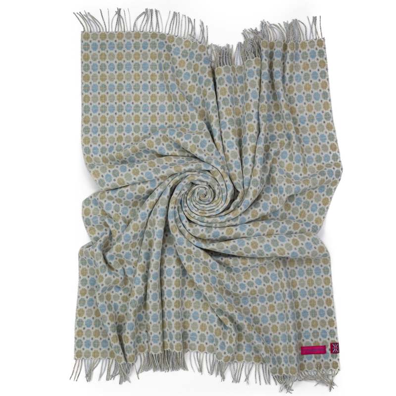 Prince of Scots Southampton Home Merino Wool Medallion Throw Blanket - Sky