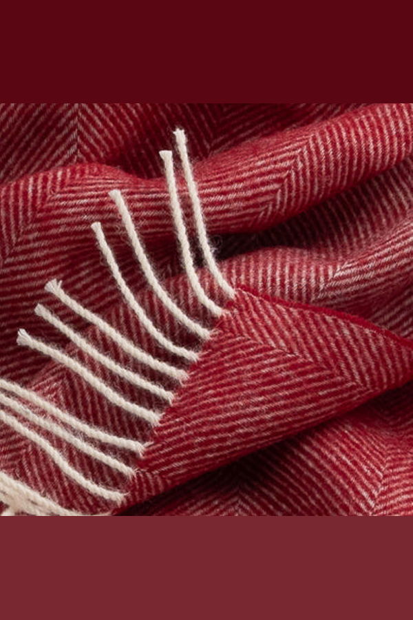Prince of Scots Southampton Home Shetland Lambswool Herringbone Throw Blanket - Cherry