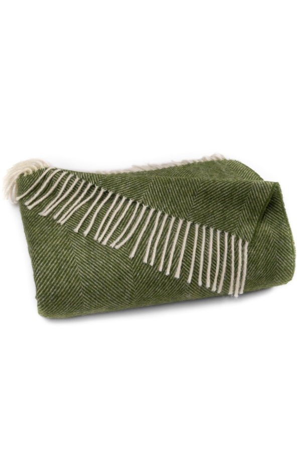 Prince of Scots Southampton Home Shetland Lambswool Herringbone Throw Blanket - Evergreen