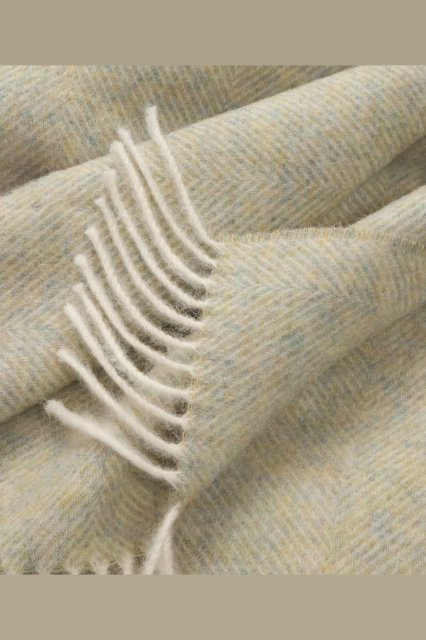 Prince of Scots Southampton Home Shetland Lambswool Herringbone Throw Blanket - Meadow