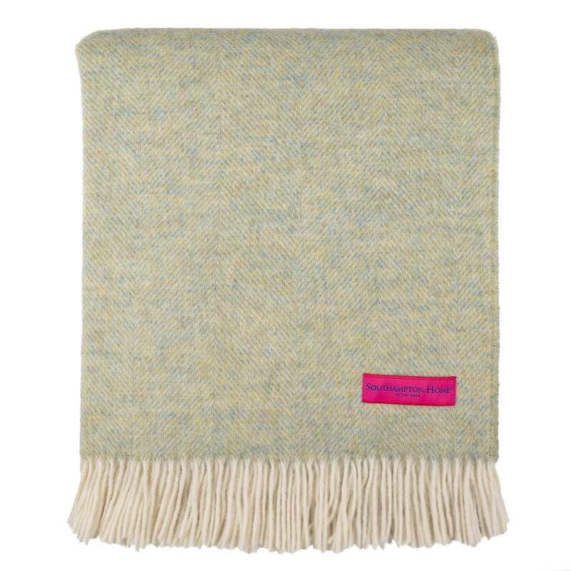 Prince of Scots Southampton Home Shetland Lambswool Herringbone Throw Blanket - Meadow