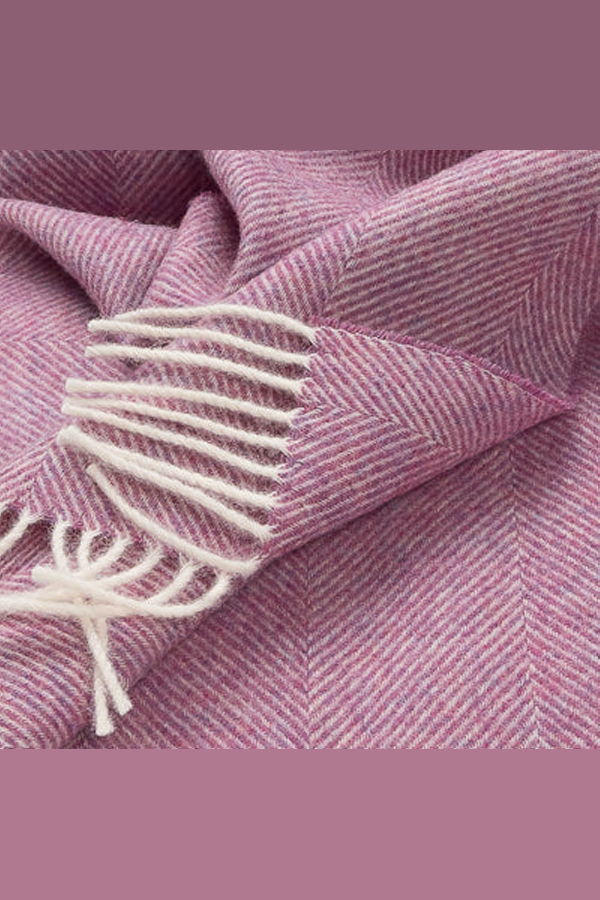 Prince of Scots Southampton Home Shetland Lambswool Herringbone Throw Blanket - Petal Pink