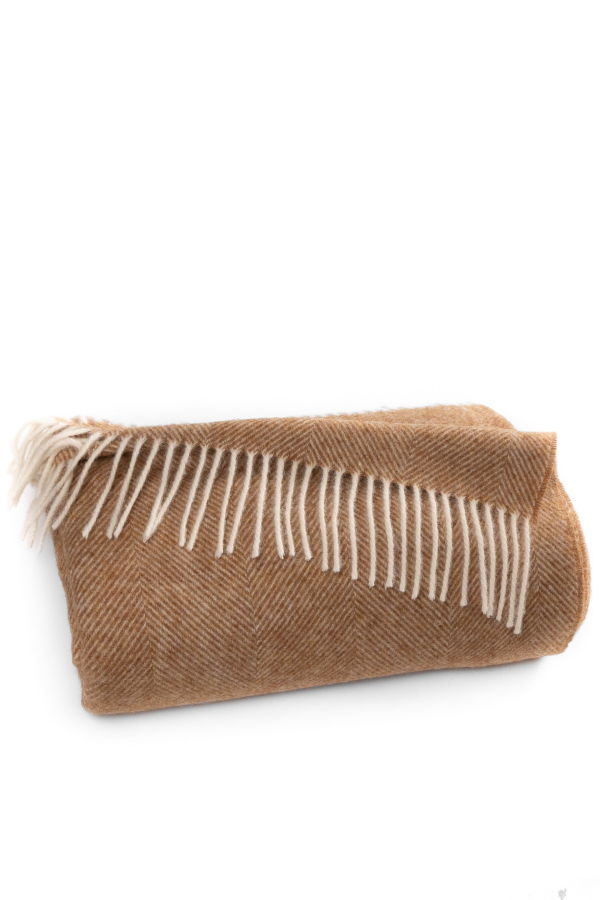 Prince of Scots Southampton Home Shetland Lambswool Herringbone Throw Blanket - Rust