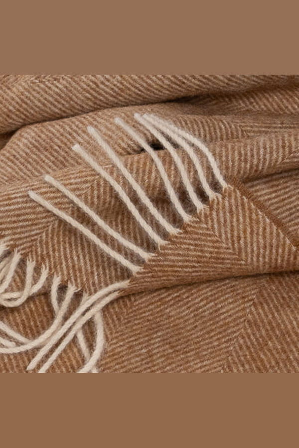 Prince of Scots Southampton Home Shetland Lambswool Herringbone Throw Blanket - Rust