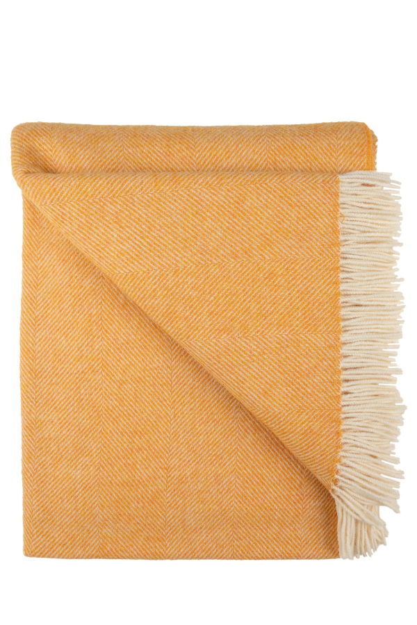 Prince of Scots Southampton Home Shetland Lambswool Herringbone Throw Blanket - Tangerine